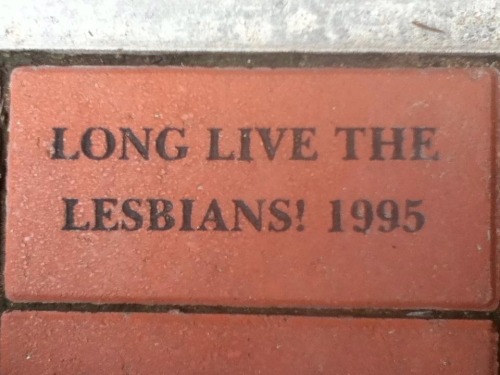chocolatecoffeeandbooks: I go to a women’s college. We have a walkway where bricks can be purchased by alumnae. Most just say names or class years/mascots. But this one. This one is special. It speaks to me.