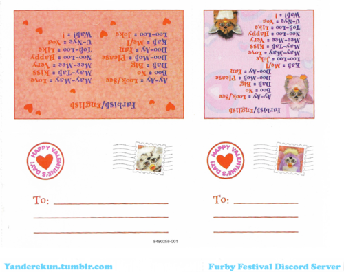 Scans of the Official Furby Valentine’s Day Cards, their backings, and the Stickers ❤️ ❤️ ❤️ Happy V