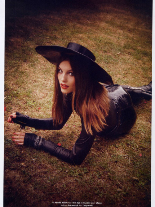 Julija Steponaviciute for Hunger TV - Loewe leather shirt, Chanel leather gloves, DSquared2 leather 