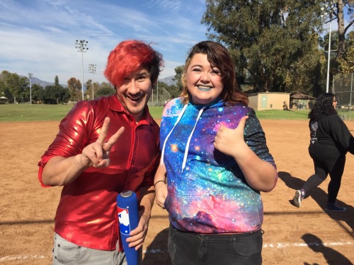 somewhat-grump:  If oh see a girl with blue lipstick and a galaxy sweatshirt attempting to shoot a nerf bow and arrow (I say attempt since Mark had to coach me on how to not hold it backwards 