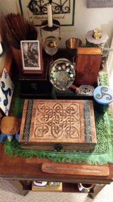 nicstoirm:  bogganbeliefs:  Another update to the main altar happened this morning due to a candle wax accident and fate deciding to have me knock everything over in the clean up process.   It feels right with this set up.  It looks/feels cozy in my eyes