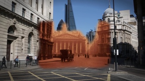 Central London in 1924 and 2012.If only time travel was this easy.