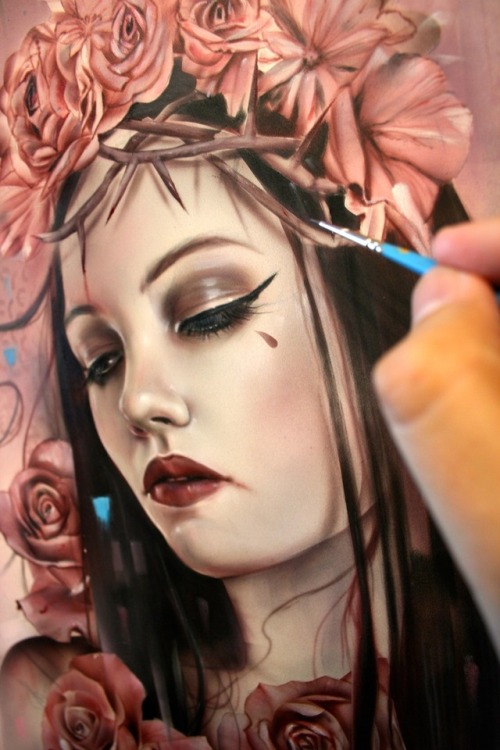 Progress shot of “Mourning” by Brian M. Viveros for his upcoming exhibition “The G