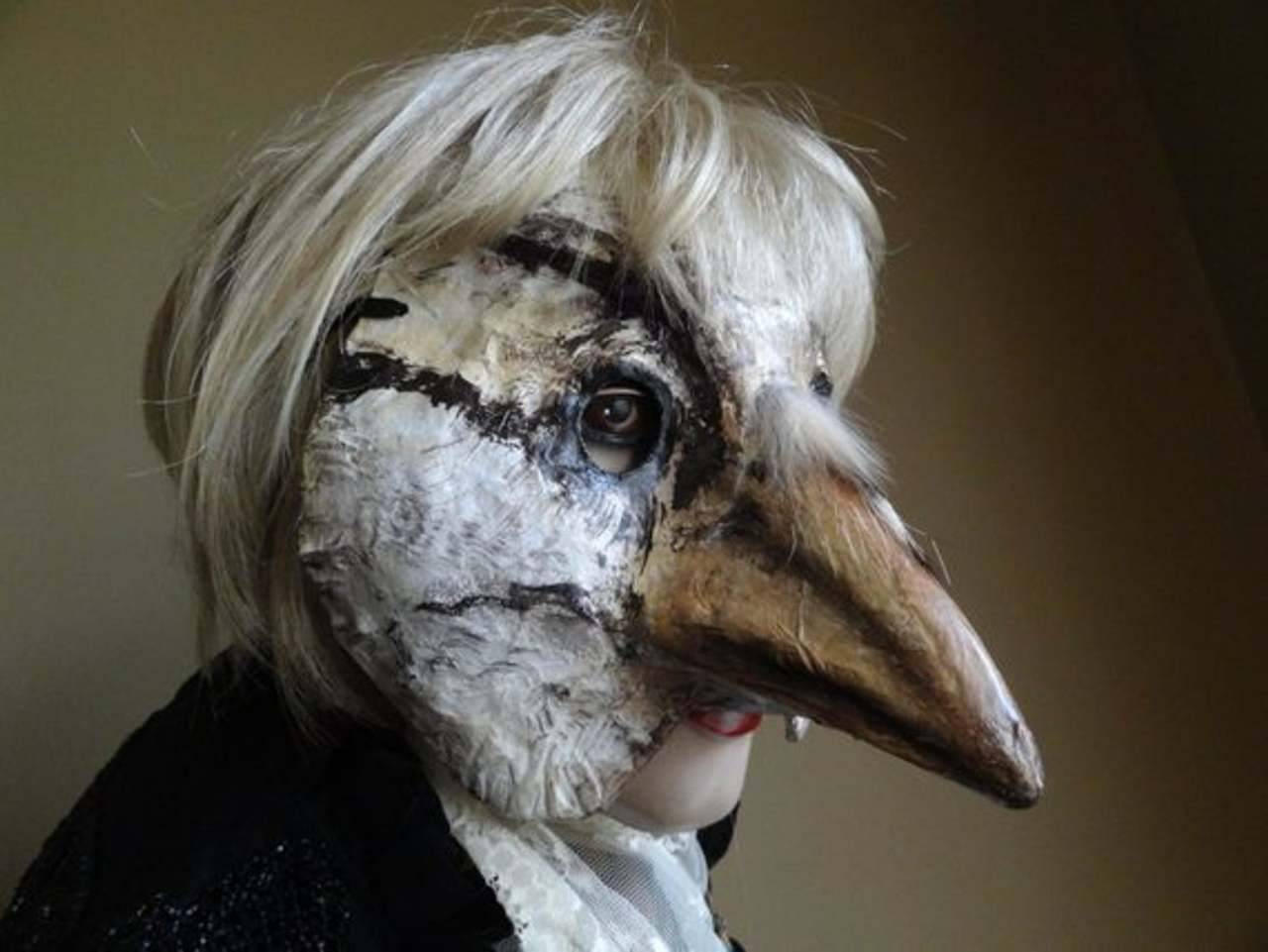 sixpenceee:  Creepy masks on Etsy: Paper mache bird maskBurlap scarecrowPale dragonPlague