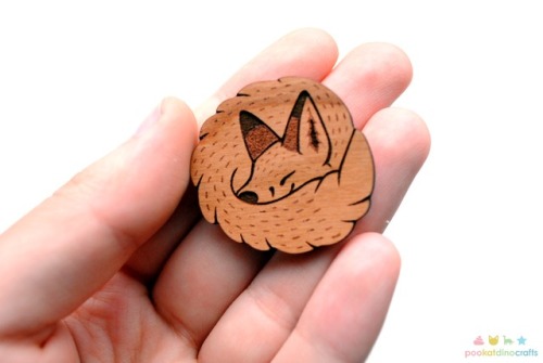 New fox pin design looks cute sleeping on your backpack! It’s in the etsy shop now! 