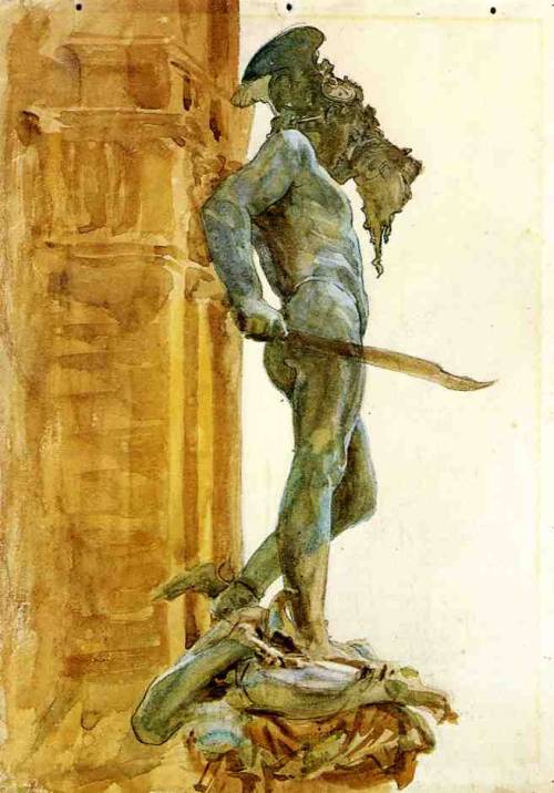 misterlemonzafterlife:  artist-sargent:Perseus, Florence, 1902, John Singer SargentMedium: pencil,watercolor,paper https://MisterLemonzAfterlife.tumblr.com/archive