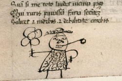 beatonna:  erikkwakkel:  Doodle by bored medieval school boy This 15th-century doodle is found in the lower margin of a manuscript containing Juvenal’s Satires. This classical text was a popular device to teach young students - kids - morals. The medieval