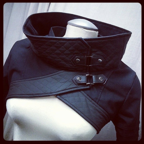 grayskiesfashion:  Plastik Wrap - Plutonium Crop Jacket Not sure if I like this more with the pinstripe or the quilted PVC. And yes, I totally maintain this can be menswear too.- Gray 