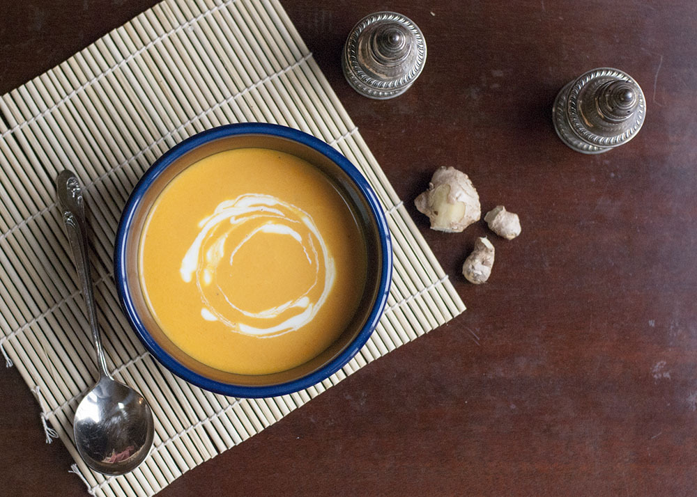 Carrot Ginger Soup I am digging the color of this soup! Also I really like Thai food so the combination of coconut and ginger is a win.
1 can 14 oz of full fat coconut milk (my can said 13.66 oz shhh don’t tell)
5 medium carrots, peeled and chopped
1...