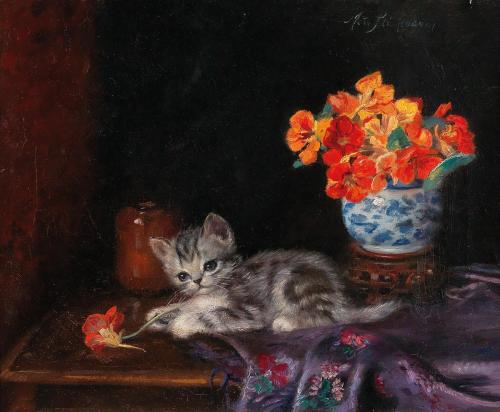 wtxch:

Meta Plückebaum (German ,1876-1945)A Playful Kitten ,1940soil on canvas 
