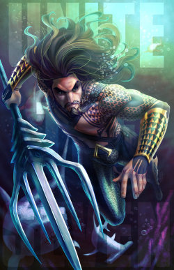 longlivethebat-universe:  Unite the Seven Aquaman, Batman and Wonder Woman by Royce Southerland  Cyborg by Jeffrey ‘CHAMBA’ Cruz  Green Lantern by   Andrew Fitzgerald  