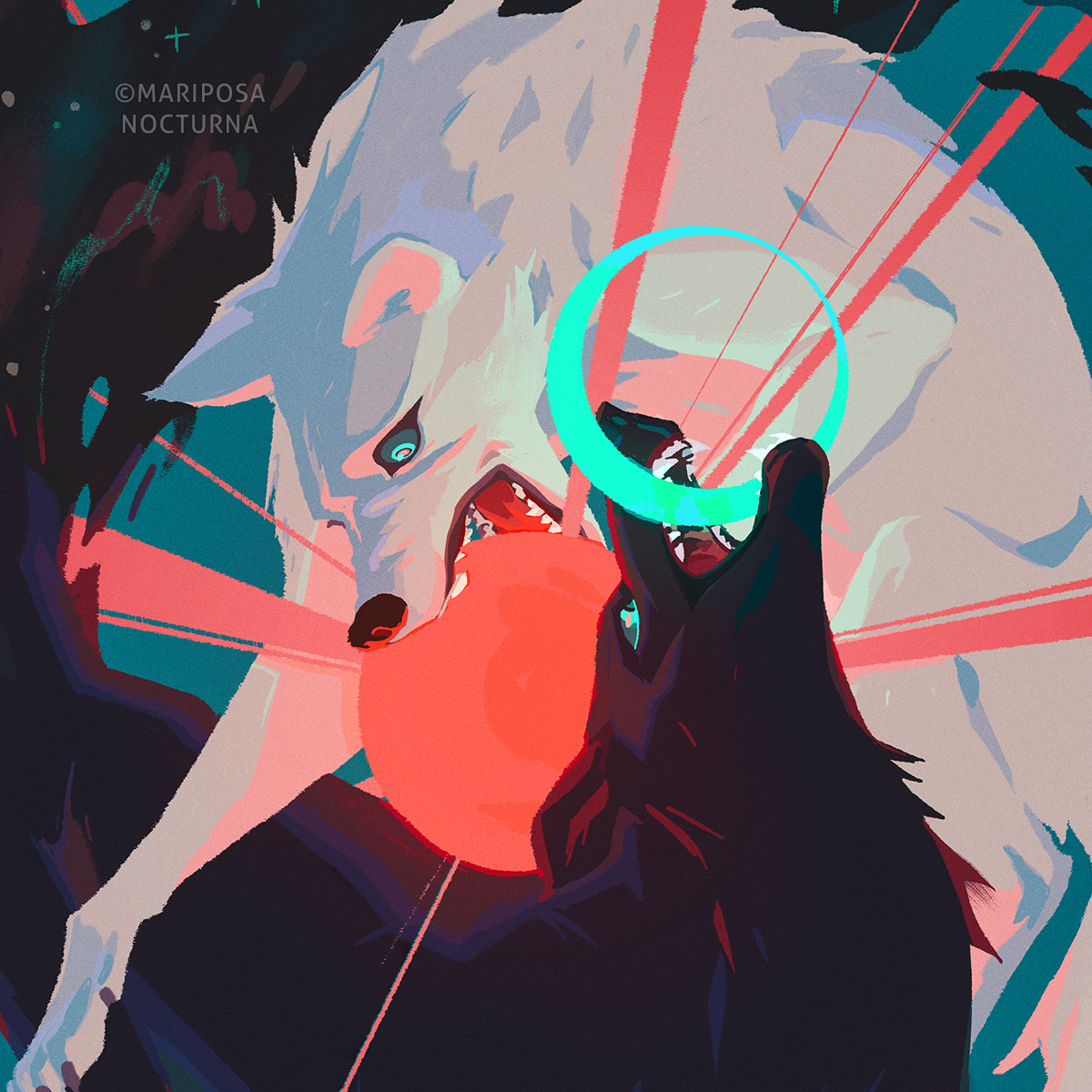 mariposa-nocturna:  Here is the final illustration of the Managarm wolves for those