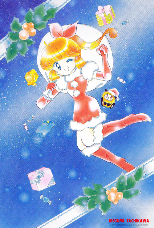 hotwaterandmilk:A festive Meimi Christmas Nakayoshi postcard as illustrated by Kaitou Saint Tail ser