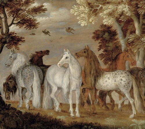 dentelledeperle:Roelandt Savery (Flemish, 1576–1639), Seven Horses in a landscape