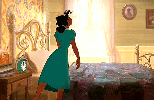 Tiana collapses onto her bed, exhausted.