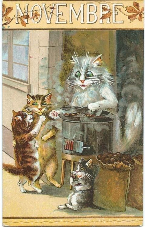 creatingmyownbookworldaroundme: Vintage November *Caturday postCat art Illustrated by French ar