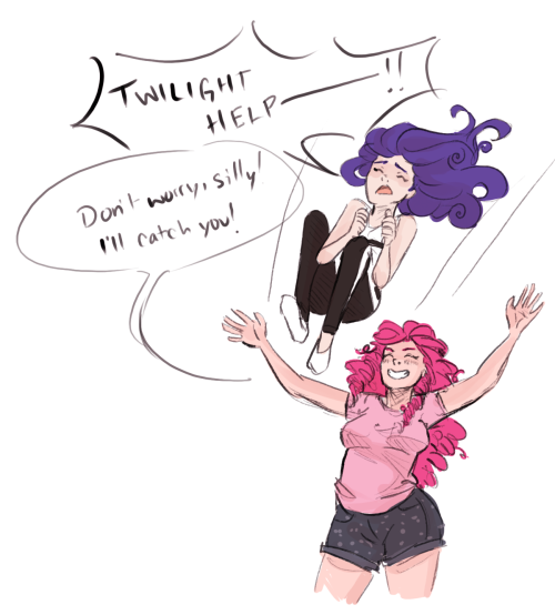 demdoodles:My humanized Rarity is the shortest of the bunch at 5’ 2” and very light, so I wanted to do some doodles of everyone picking her up.