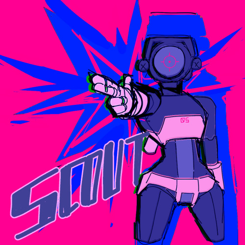 I made a robot girl with a scope for a head :] her name is Scout!