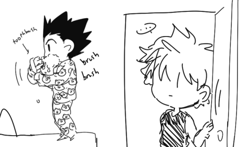 55mikanbako:  ask-tiny-gon:   “… Killua?” “’S nothing. Morning, Gon.”  このブログ可愛すぎてイミワカンナイ 