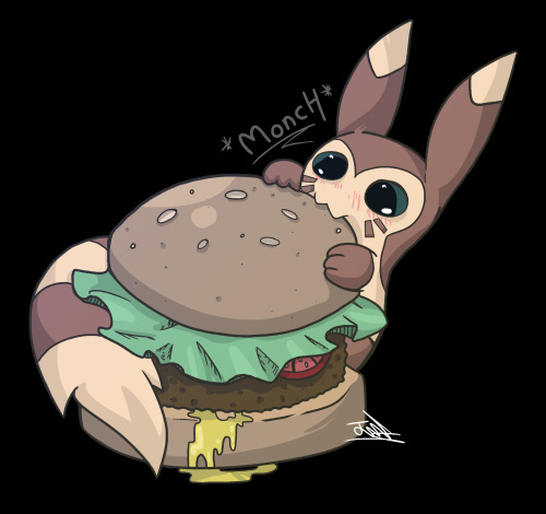 Him busy eating burgies