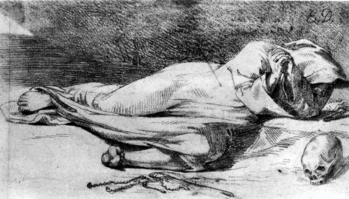 Monk at Prayer, 1821, Eugène DelacroixMedium: graphite,paper