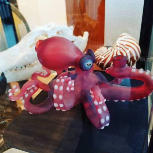 queenlarkinlove:  So I bought some new glass. That is a functional pipe shaped like an #octopus   #420 #glass #artglass #sealife #trees 