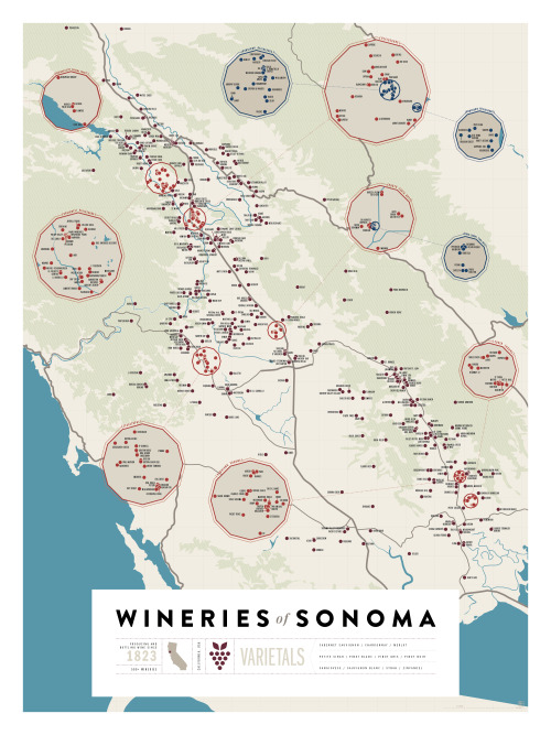 popchartlab: Presenting a perfect pairing of prints: The Wineries of Sonoma and Wineries of Napa ma