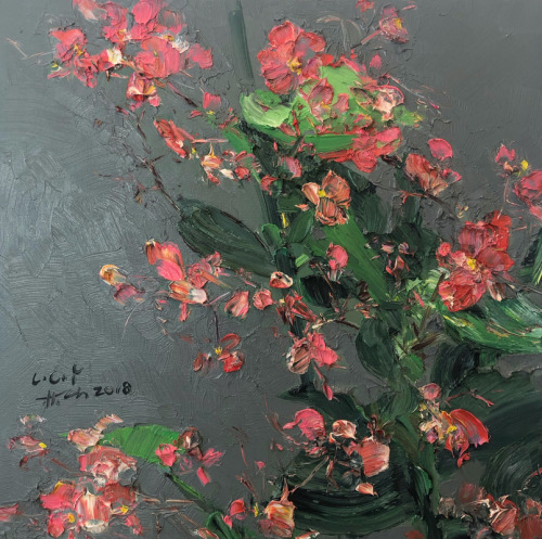 redlipstickresurrected: Lin Chunyan aka 林春艳 (Chinese, b. 1962, Beijing, China) - Begonia, 2018, Paintings: Oil on Canvas