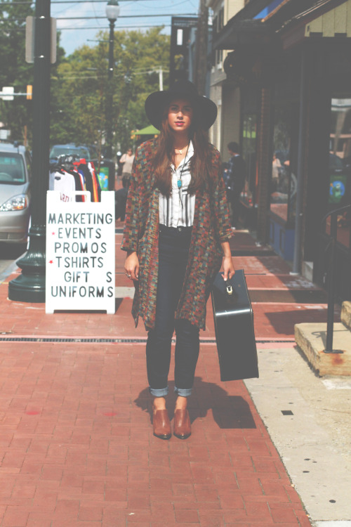 Three Tree Town  Hat by Halston  Jacket by Eskandar Shirt by H&amp;M Jeans by Gap Shoes by Forever21