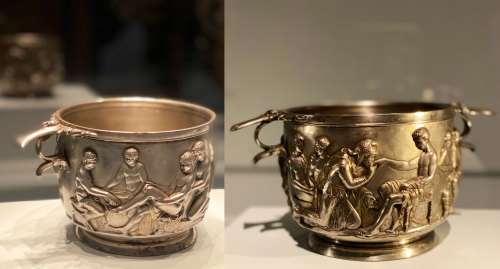 historyarchaeologyartefacts:Two Roman silver cups from a chieftan’s tomb in Roman Iron Age Denmark o