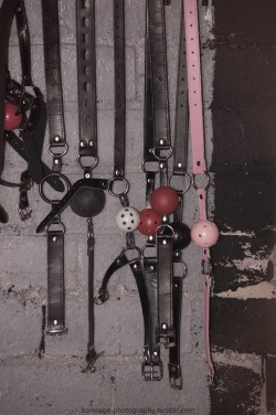 uncollared-m:  seductivedomme:  bondage-photography:  thattroikidd equipment  It’s so nice to have choices. :)  toys that make you drool …