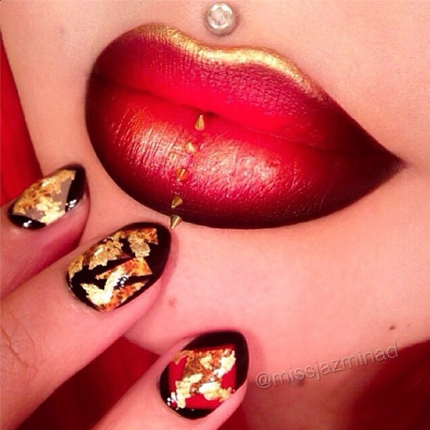 sugarpillcosmetics:  Luscious lips by Missjazminad using Sugarpill Goldilux metallic