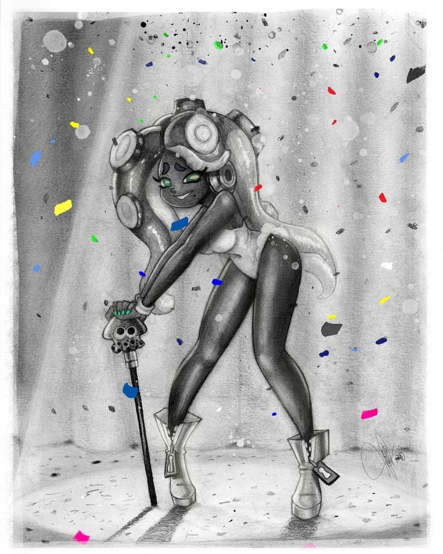 todd-drawz: Black and white with confetti  #splatoon #marina #drawing #art #fanart