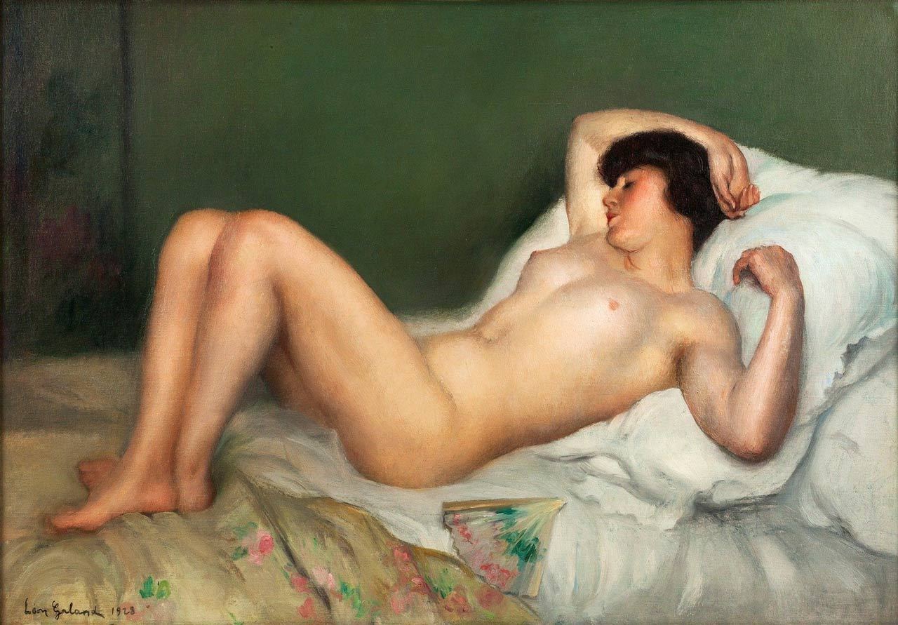 artbeautypaintings:  Reclining female nude - Léon Laurent Galand  