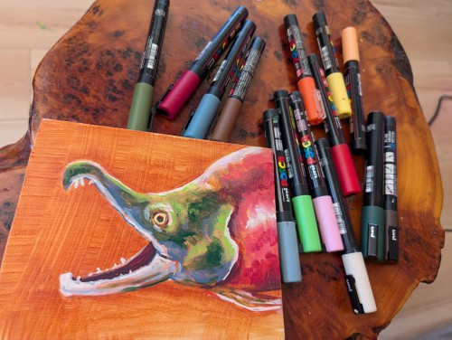 A Sockeye Salmon Gift For A Friend! Painted With Poscas On Acrylic-primed Scrap Wood.