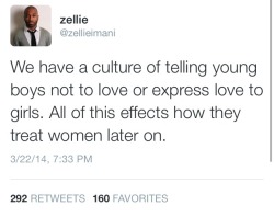 adebisistate-of-mind:  marveloustransformer:  shawtywannabeathuggg:  black-culture:  Emotion and expressing emotion are human traits. Don’t rob boys of their humanity. @zellieimani   Yesssss    ^ the only problem with this is when a man shows emotion
