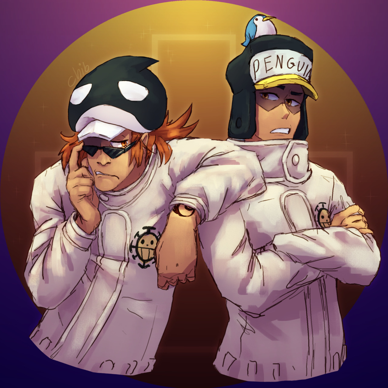 penguin and shachi (one piece) drawn by mitsisartwork