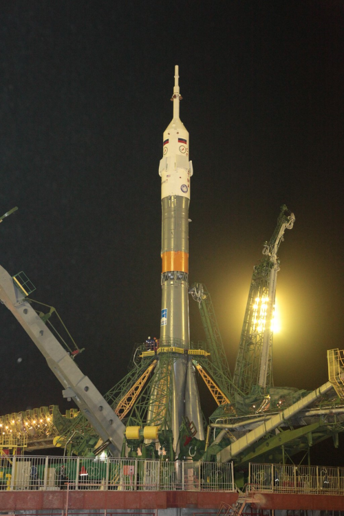for-all-mankind:Soyuz TMA-20M on the launch pad at Baikonur Cosmodrome. Liftoff is set for 5:26pm ED