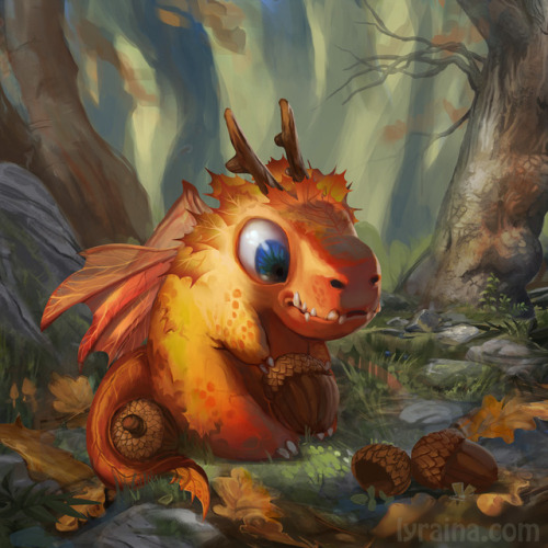 lyraina:Tiny Dragon likes collecting acorns! My submission for the Art Order’s Tiny Dragon Cha