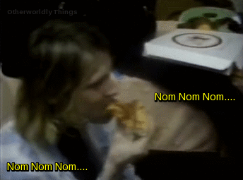 otherworldlythings:  Kurt Cobain eating pizza. The most important gif you will see on tumblr. 