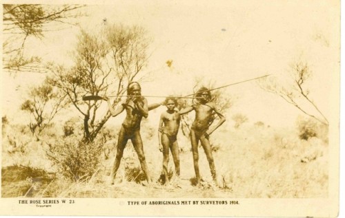 Australian Aboriginal people with woomera (spear-throwers) andspears (1914).