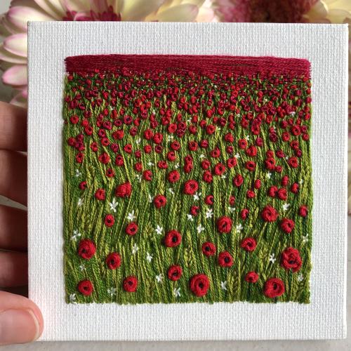 embroiderycrafts: I embroidered a field full of poppies on a mini canvas and loving the result :) by