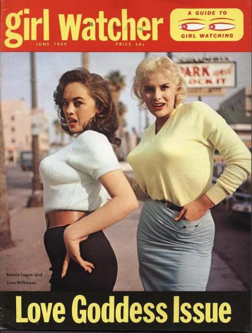 Bonnie Logan and June Wilkinson on the cover of Girl watcher, 1959