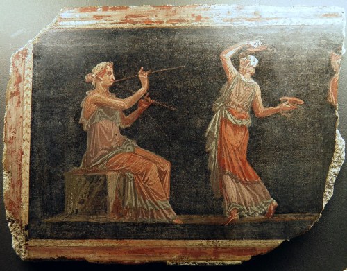 arjuna-vallabha: Flute player and cymbal player, Fragment of Fresco from the Theatre at Herculaneum