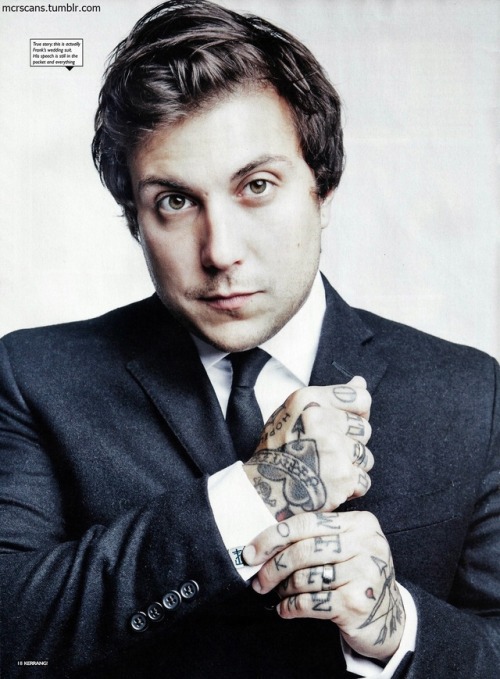 callmeblake:mcrscans:Fun Fact: The suit Frank Iero wears in this photo shoot is the suit he was marr