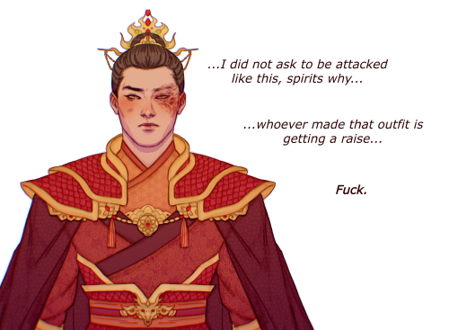sword-over-water: Sokka thinks Water Tribe’s blue and Fire Nation’s gold go very well to