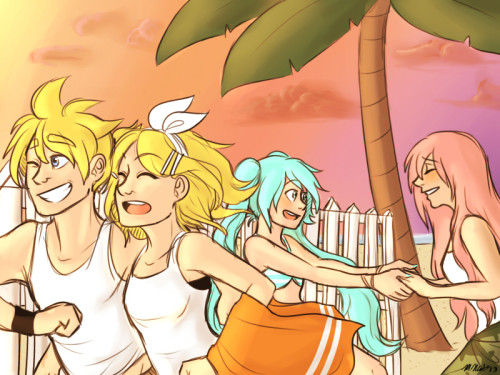 IT IS FINISHED  *insert inspiration ‘going to the beach and having the bestest time’ music and young people laughter* Here we have Rin and Len being giddy going to the beach and Miku dragging Luka along with them even though Luka wanted to