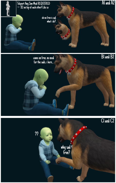 alpine-lapine:[TS4 Pose Pack] Don’t Cry, Friend!Requires: Teleport Any Sim Mod I felt like trying so