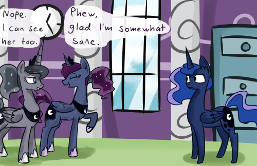 ask-the-princess-of-night:  Go follow these great blogs! Luna-Afterdark Ask-DrunkCelestia Ask-Princess-Molestia   X3!