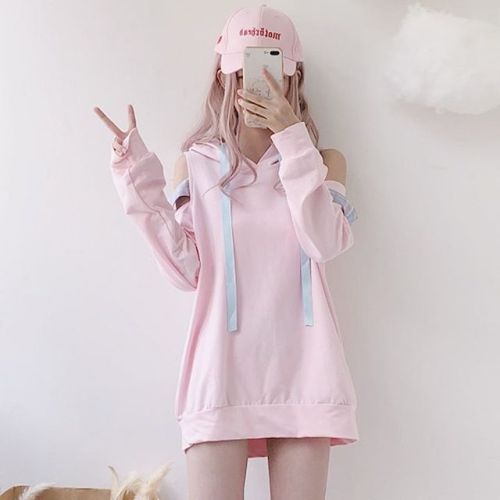 Cute Off Shoulder Pink Lolita Hoodie https://bit.ly/2Yx6SbX From Instagram